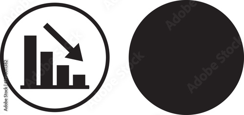 Flat vector icon set featuring bar charts and line graphs with downward arrows representing financial loss business recession and negative market trends