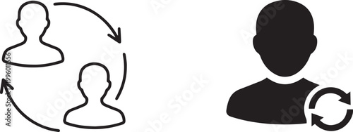 Flat vector icon set featuring business professional silhouettes in circular networks and bar charts representing teamwork communication financial loss and market statistics