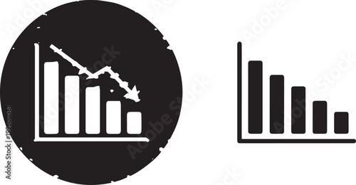 Flat vector icon set featuring business silhouettes having meetings and bar charts with downward arrows representing financial loss recession and professional consultation