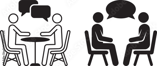 Flat vector icon set featuring business silhouettes with gears and circular arrows representing industrial technical management system automation and professional personnel coordination