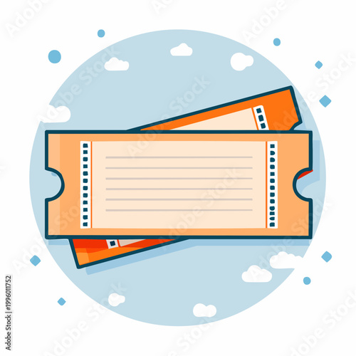 Two Orange Tickets with Lined Space on a Blue Sky Background