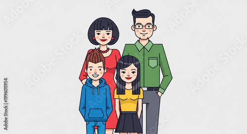 Happy Cartoon Family Posed Together Smiling.