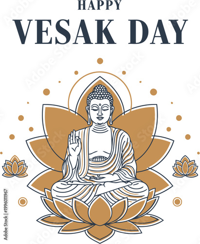 Happy Vesak Day illustration featuring Buddha in a meditative pose vector art