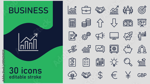 Business icons set for finance and economy concepts  various symbols and signs  business and finance illustration