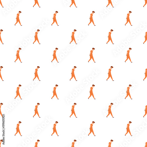 Inmate man walking in orange uniform repeatedly creating a seamless pattern