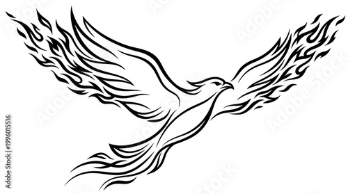 Soaring bird graphic with flame wings