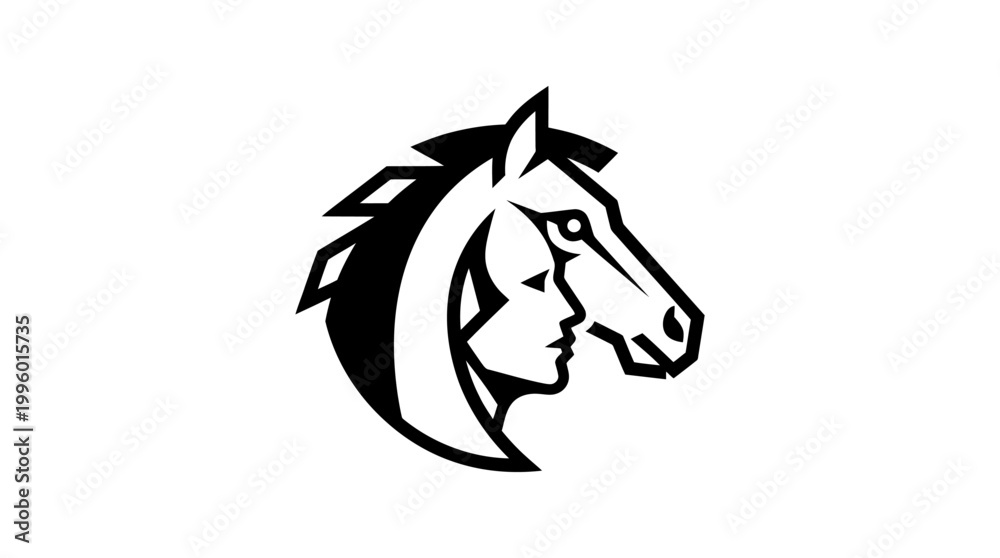 Fototapeta premium Woman and horse head silhouette emblem