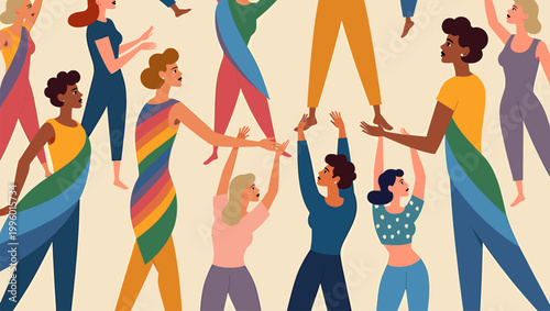 This image evokes a sense of connection and teamwork through intersecting shapes and colors. Perfect for representing unity, partnerships, or diverse 