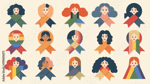 A vibrant and modern illustration depicting a woman's face constructed from colorful geometric shapes. Ideal for representing creativity, diversity, a