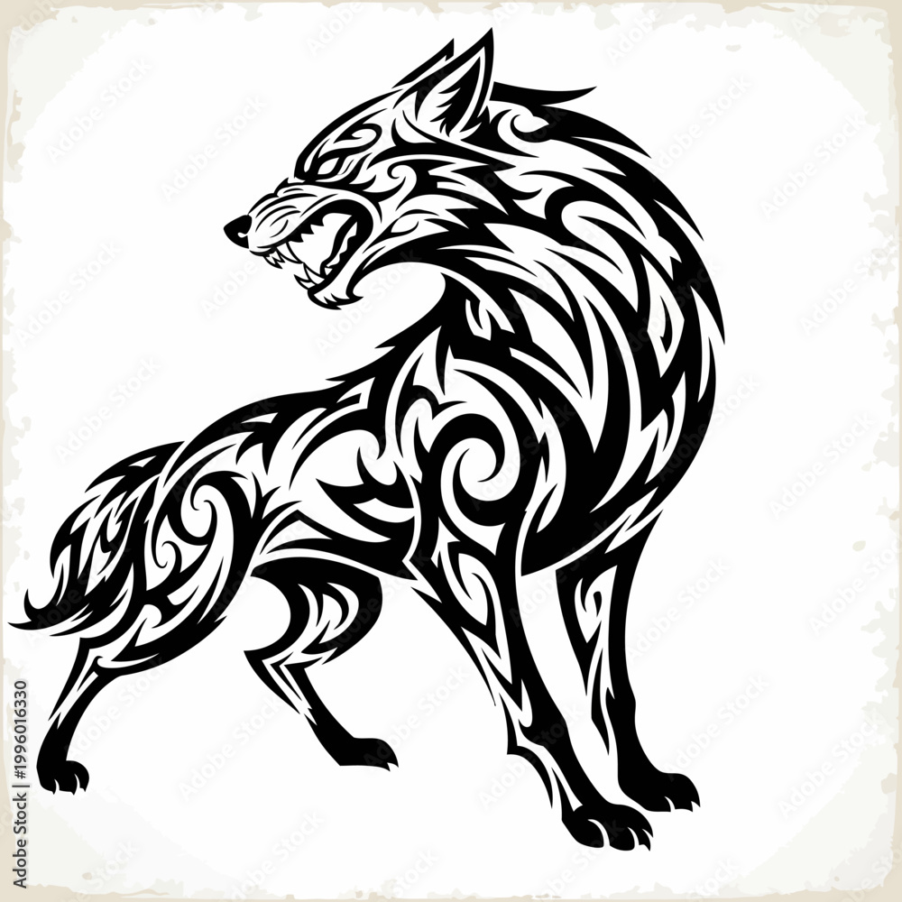 Obraz premium Tribal Wolf Tattoo Design - Fierce Animal Art