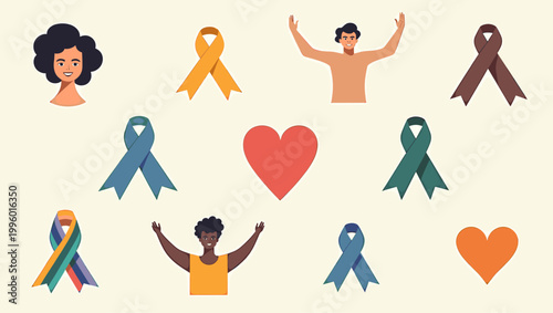 A vibrant, multi-colored ribbon symbolizes awareness and support. Ideal for campaigns promoting unity, advocacy, or remembrance, conveying hope and so