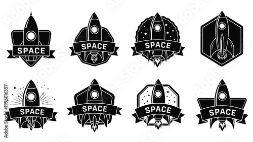 Space Rocket Badges Set - Retro Sci-Fi Emblem Collection