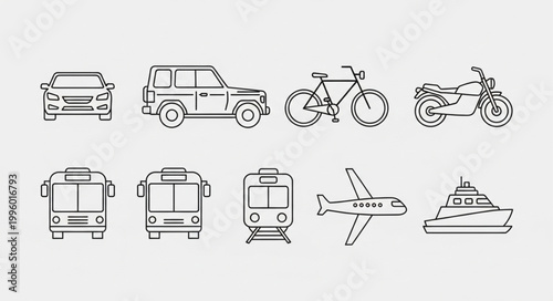 Collection of diverse transportation vehicles and modes of travel.
