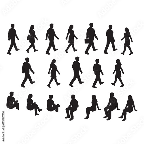 black silhouette of People Collection – Walking & Sitting Human Figures for Architecture Diagrams
