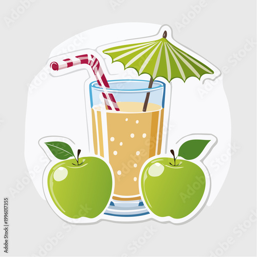 Apple Juice with Straw and Umbrella