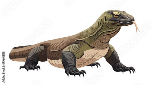 Komodo Dragon Lizard Reptile Illustration Isolated on White Background