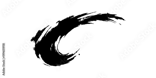 abstract black ink brush stroke swirl wave vector illustration with grunge splatter effect and dynamic curved motion on clean white background