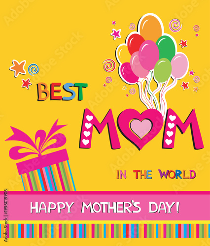 Happy Mother's Day! Best mom in the world. Greeting card. Celebration  background with gift boxes and place for your text. Vector Illustration 