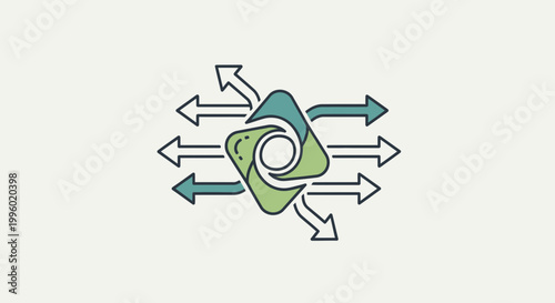 directional arrows, swirling arrow icon, green and white vector graphic, business concept symbol