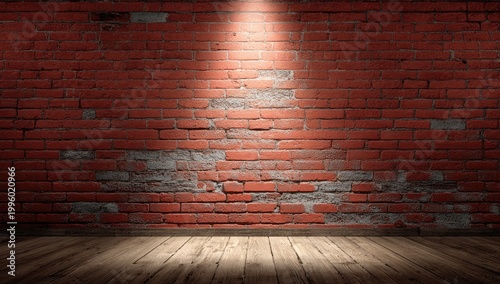 Spotlight on a Textured Brick Wall and Wooden Floor.
