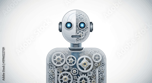 Cyborg robot, mechanical humanoid, gear mechanism body, futuristic android