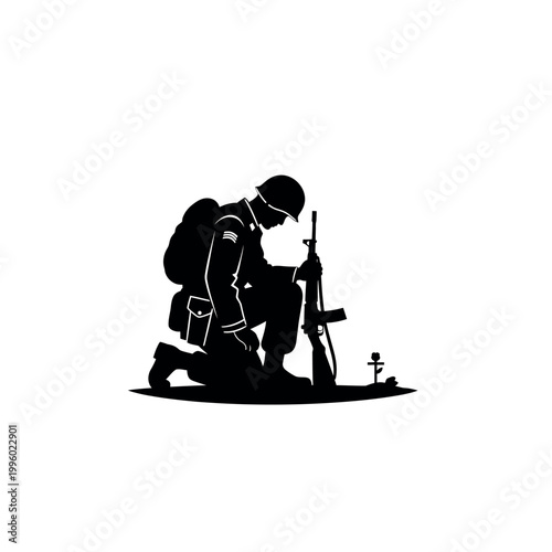 Soldier Kneeling with Rifle Silhouette.