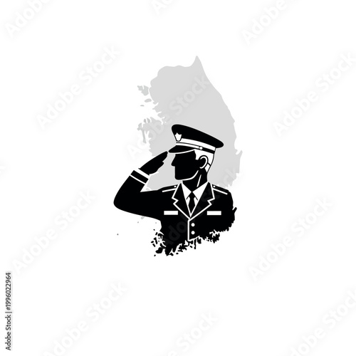South Korean military salute over map silhouette.