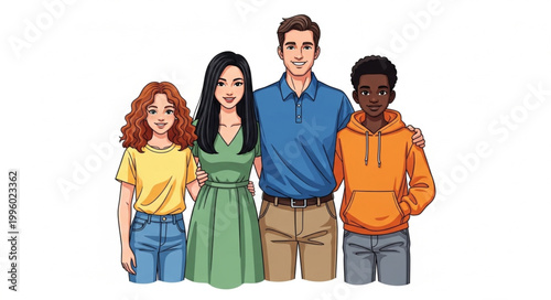 Diverse Family Group Standing Together Smiling Happily.