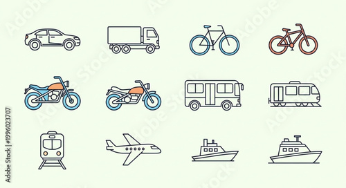 Collection of diverse transportation vehicles and modes of travel.