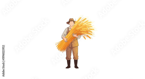 Man holding large bunch wheat in field with rural landscape