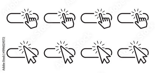 Set of cursor and hand icons indicating clicking and selection on digital interfaces
