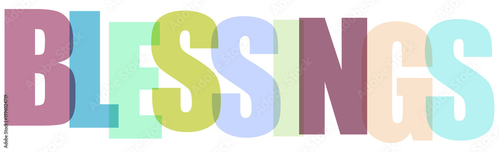 Obraz premium Blessings word typography with colorful overlapping letters isolated on white background