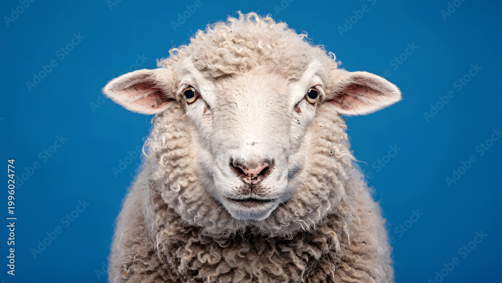 Obraz premium White Ram Portrait on Blue Eid Al Adha Greeting Banner