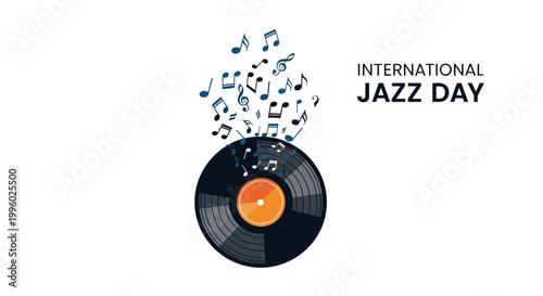 Celebrate International Jazz Day with a Vintage Vinyl Record and Musical Notes Perfect for Music Events and Promotions