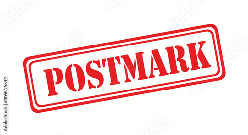 Red postmark stamp with rectangular border on white background