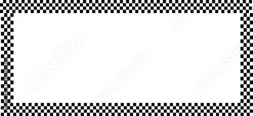 Black and white checkered frame background. Classic square border creates bold geometric contrast. Minimal template design with copy space for posters, banners.