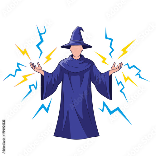 Wizard casting a spell with lightning bolts emanating from hands.
