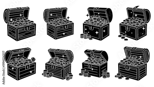 Pixel Art Treasure Chests Full of Gold Coins