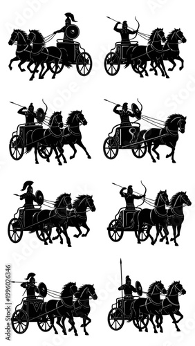 Ancient Warriors in Chariots: Silhouette Collection