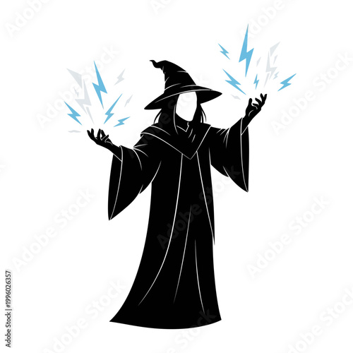 Wizard casting lightning magic spells with glowing energy.