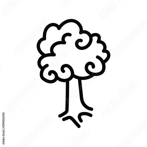 Simple childlike tree doodle illustration. Cute hand drawn nature graphic ideal for stickers, coloring pages, kids products, packaging, and playful branding.