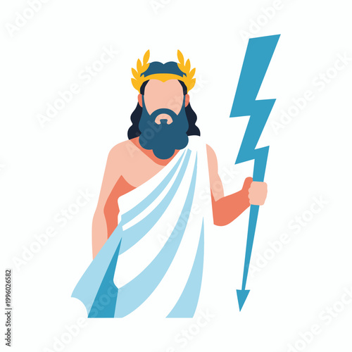 Zeus Greek God Holding Lightning Bolt and Laurel Wreath.