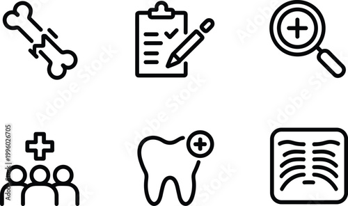Dental care icons set, tooth health clinic medical symbols vector illustration collection design