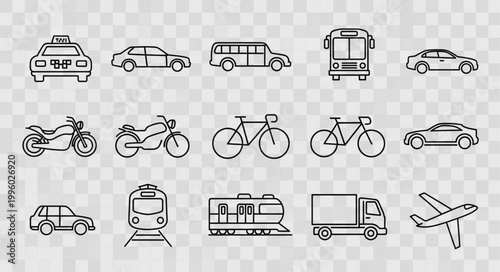 Collection of Various Transportation Vehicle Icons.