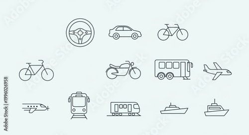 Collection of transportation icons line art style.