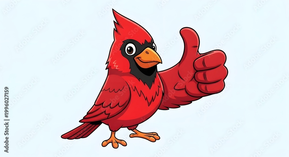 Fototapeta premium Cartoon Cardinal Bird Giving Thumbs Up Gesture.