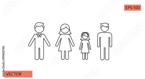 Simple Line Art Family Icon Representing Parents and Children.