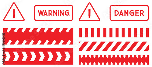 caution tape set of yellow and black. Warning Stripes Line Vector, Safety Caution Hazard Tape, Danger Road Symbol, Long Ribbon Border Design. vector