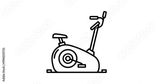 A simple black and white line drawing depicts a stationary exercise bicycle with basic components