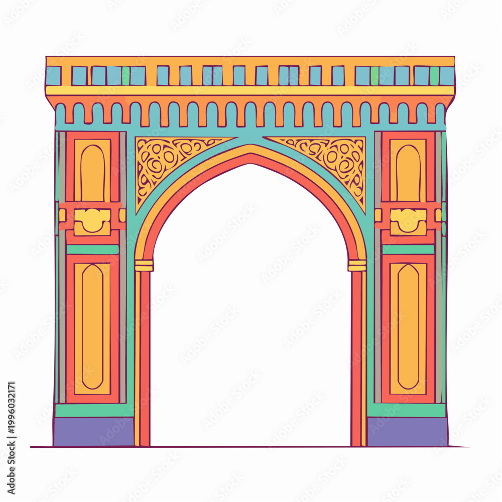 Fototapeta premium Colorful Islamic Archway Illustration